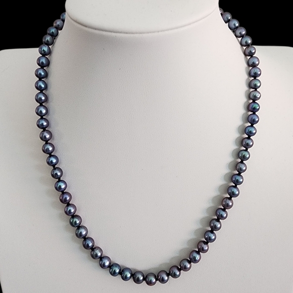 Peacock Blue Pearl Necklace 925 Sterling Silver Clasp Hand Knotted A0039 - Picture 14 of 15